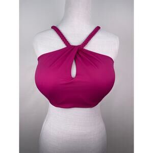 NWT Shade & Shore Fuchsia Keyhole Halter Bikini Top 34DD